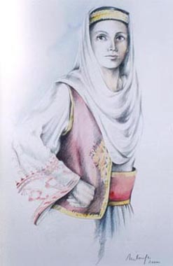 Girl in greek costume - watercolor+ pencil drawing