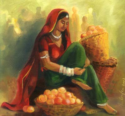 fruit seller - oil painting on canvas