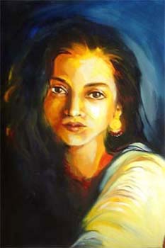 the gold earring - oil painting on oil paper