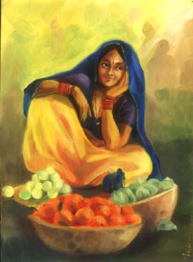 the vegetable seller - oil painting on oil paper