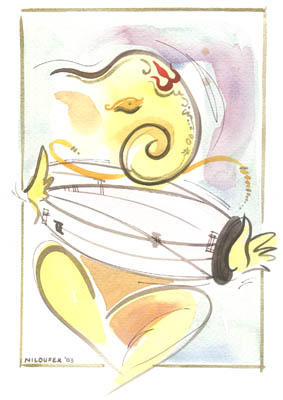Musical Ganesha - watercolor on paper