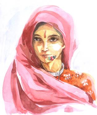 Indian girl - watercolor on paper